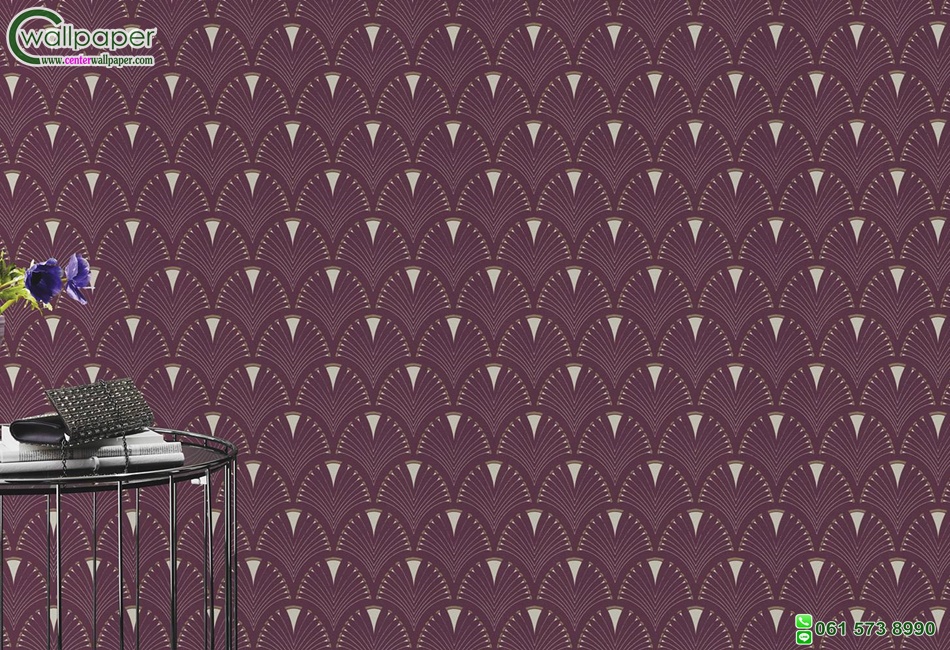 วอลเปเปอร์ลายโมเดิร์นกราฟฟิค ทรงโค้ง สีม่วงอมแดง