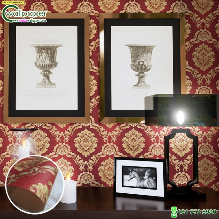 วอลเปเปอร์ติดผนังลายหลุยส์สีแดงน้ำตาล No. YS-320309