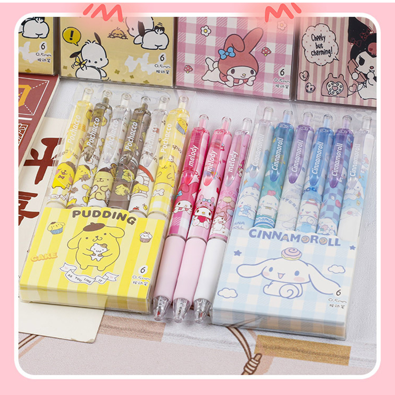 💛💜ปากกาเจลดำ ซานริโอ้การ์ตูน🌈ยกล่อง 6 แท่ง⚫ไส้ดำ 0.5📌เลือกลาย✔️พร้อมส่งในไทย การ์ตูนดัง เครื่องเขียน