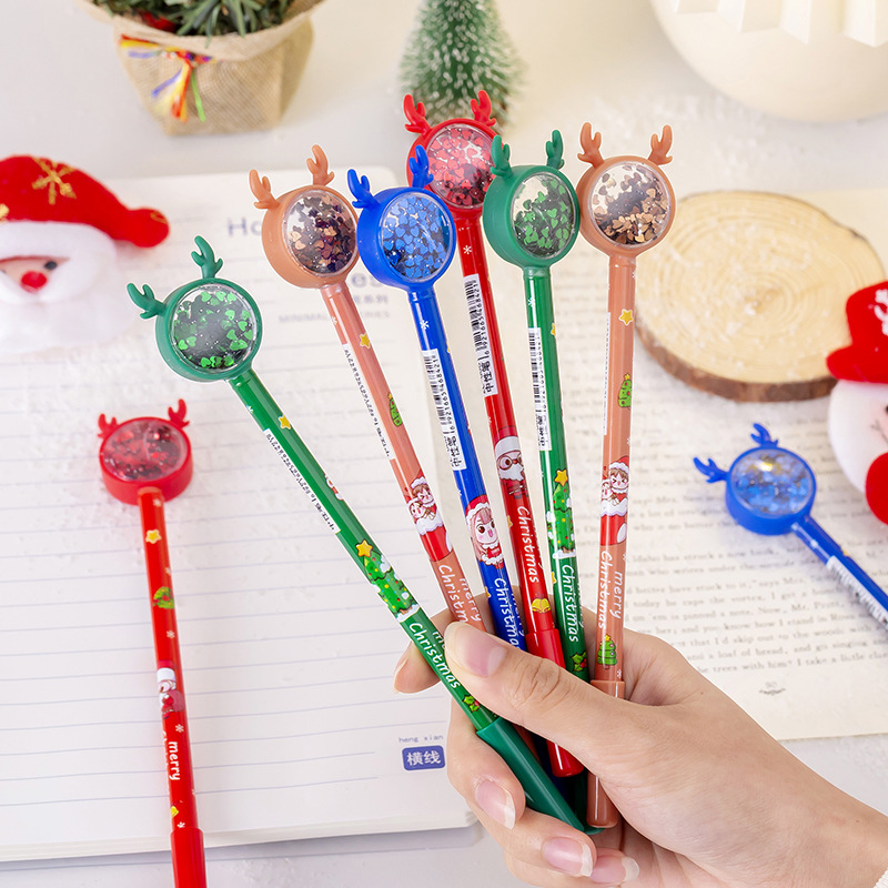 🎄🌈ปากกาเจลดำ🌈🎄รูปทรงเขากวางกลิตเตอร์⚫ไส้สีดำ 0.5📌เลือกสี ราคา 5 บาท✔️พร้อมส่ง Ohwowshop เครื่องเขียน ปากกาลายการ์ตูน ปากกาเจล