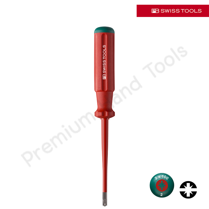 PB Swiss Tools PB 5180.SL2-100 ไขควงหุ้มฉนวน แกน *SLIM ผสมแบน+PZ เบอร์ 2 แกนเรียวผอม