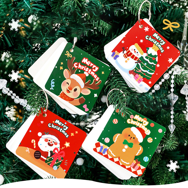 📚🎄 สมุดโน้ตคริสต์มาส 80 แผ่น ลายน่ารัก 7×7cm 🎅✨ สมุดจดพกพา มีห่วงคล้อง ใช้งานง่าย น่าใช้สุดๆ 💖