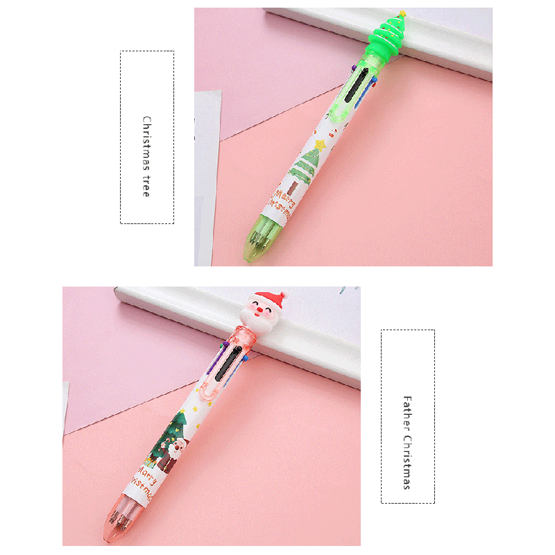 🎄⭐ปากกา 6 สีด้ามขาว⭐🎄ชุดS1 หัวการ์ตูน คริสต์มาสหลากสี ไส้ 0.5📌เลือกลาย ด้าม 10 บาท✔️พร้อมส่ง Ohwowshop ปากกากด ปากกาลายการ์ตูน ปากกาลูกลื่น