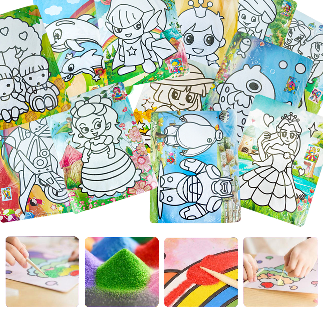 ทรายระบายสี แถมทรายระบายสี มี9สี ขนาด 27*20 ชิ้นละ 7 บาท ✔️พร้อมส่ง Ohwowshop เสริมทักษะ ชุดทรายระบายสี ระบายสีทราย