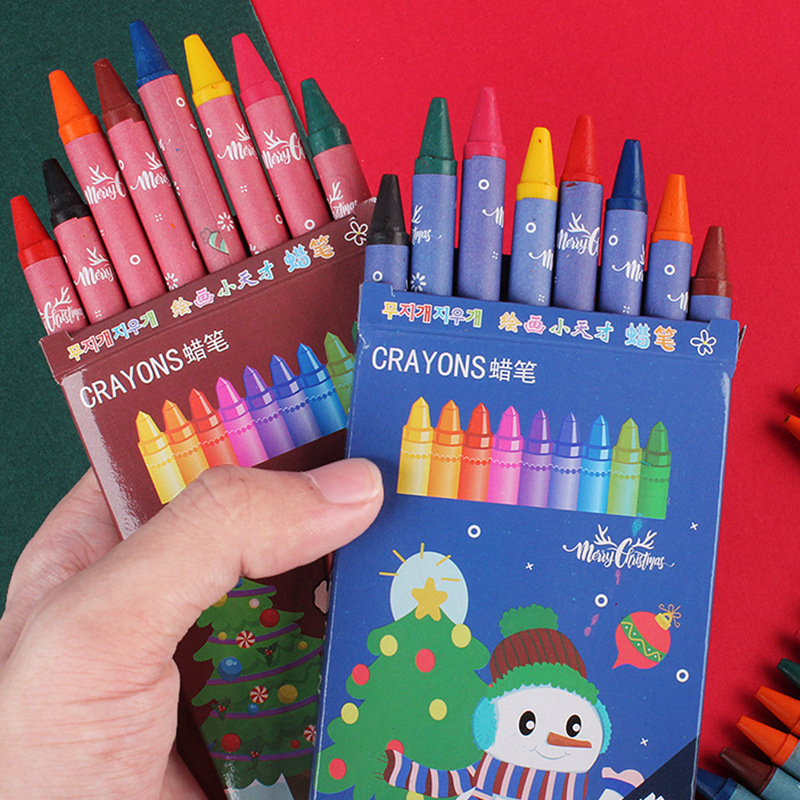 🌈สีเทียนกล่อง🌈 ลายคริสต์มาส 8 สี กล่องละ 7 บาท ✔️พร้อมส่ง Ohwowshop Color ดินสอ เครื่องเขียน merry christmas