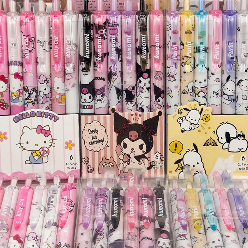 💛💜ปากกาเจลดำ ซานริโอ้การ์ตูน🌈ยกล่อง 6 แท่ง⚫ไส้ดำ 0.5📌เลือกลาย✔️พร้อมส่งในไทย การ์ตูนดัง เครื่องเขียน