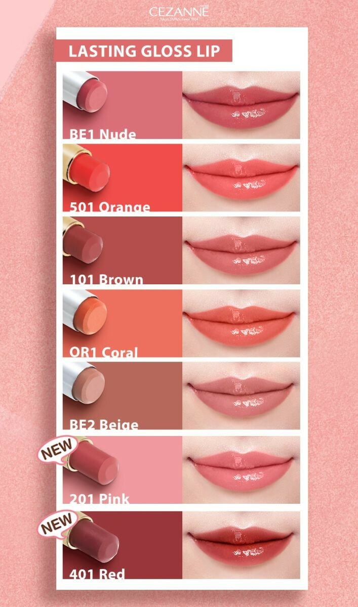 Cezanne Lasting Gloss Lip 3.2 g. #OR1 Coral