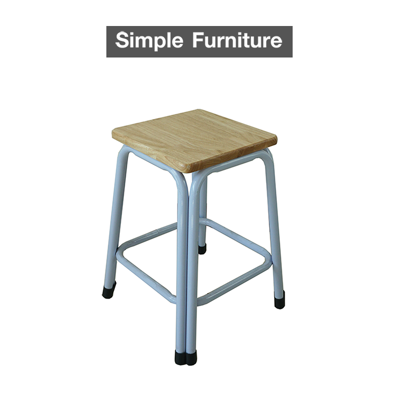 Simple Furniture เก้าอี้ขาเหล็กคู่ ท๊อปไม้ยางพารา สูง 18 นิ้ว สีธรรมชาติ