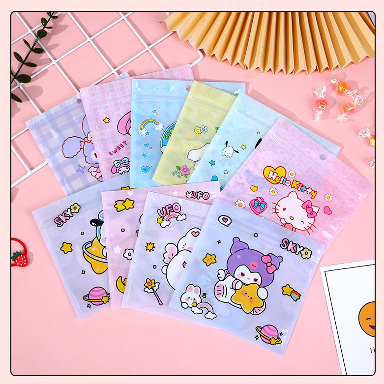 🌈ถุงซิปล็อค🌈แบบรูด พลาสติก กันน้ำ ลายการ์ตูน 13.5x13.5cm📌เลือกลาย✔️พร้อมส่งในไทย ซองใส่เครื่องเขียน ซอง