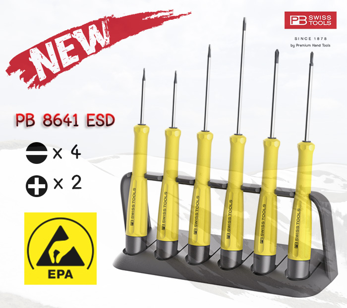 ชุดไขควงงานไฟฟ้า PB 8641 ESD *NEW ITEM ปากแบน+แฉก ด้ามยาง กันไฟฟ้าสถิตย์ พร้อมแท่นวางไขควง (6 ตัว/ชุด)
