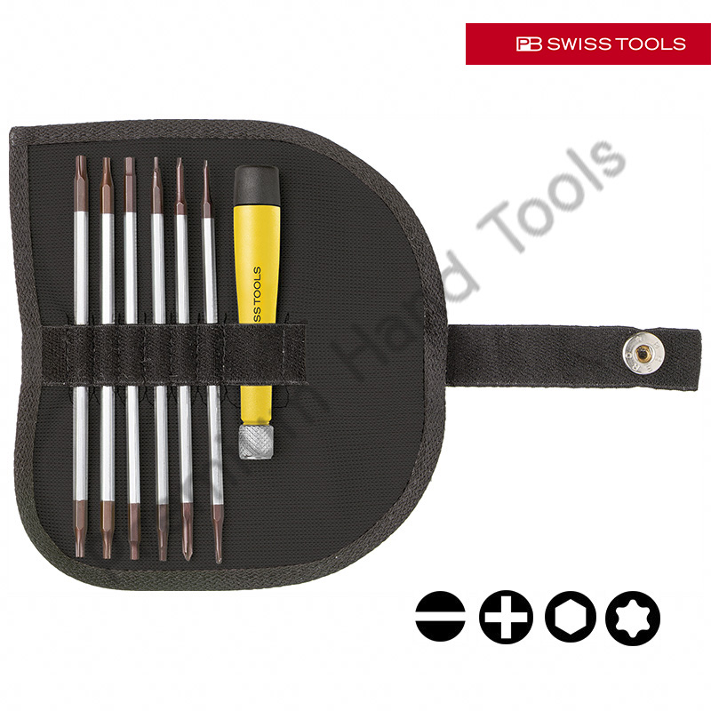 ไขควงชุดเล็ก PB Swiss Tools รุ่น PB 1113 ESD ปากแบน แฉก หกเหลี่ยม หัวดาว (7 ตัว/ชุด 12 หัวไขควง)
