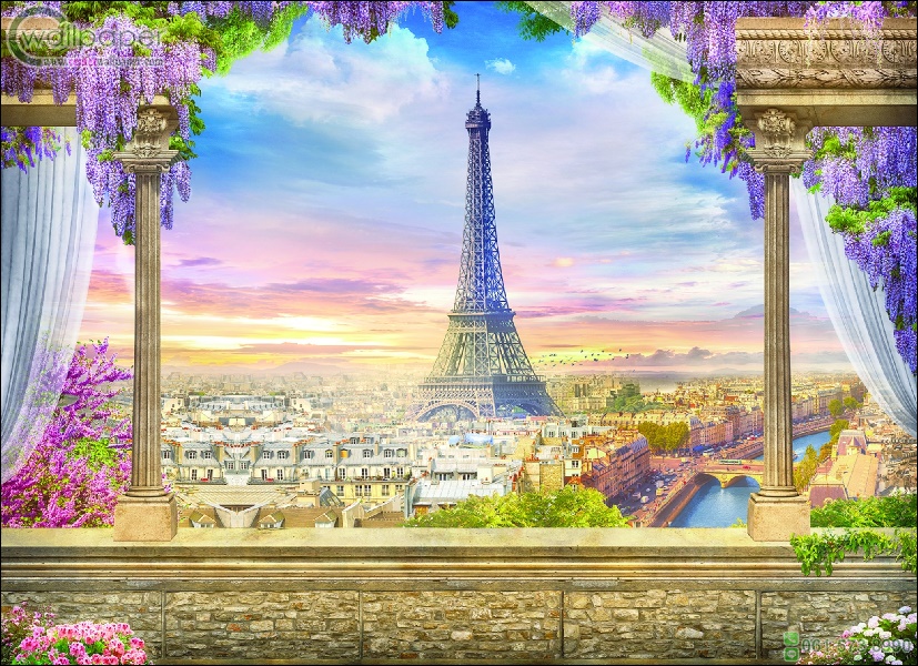 ภาพวิวสำเร็จรูป ภาพวาด ระเบียงมองเห็นหอไอเฟล