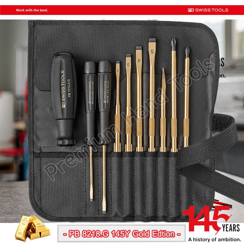 PB Swiss Tools ไขควงชุดทองคำแท้ 24k รุ่น PB 8218.G 145Y Limited Edition with Gold ฉลองครบรอบ 145 ปี พร้อมซองเก็บแบบ Premium Grade