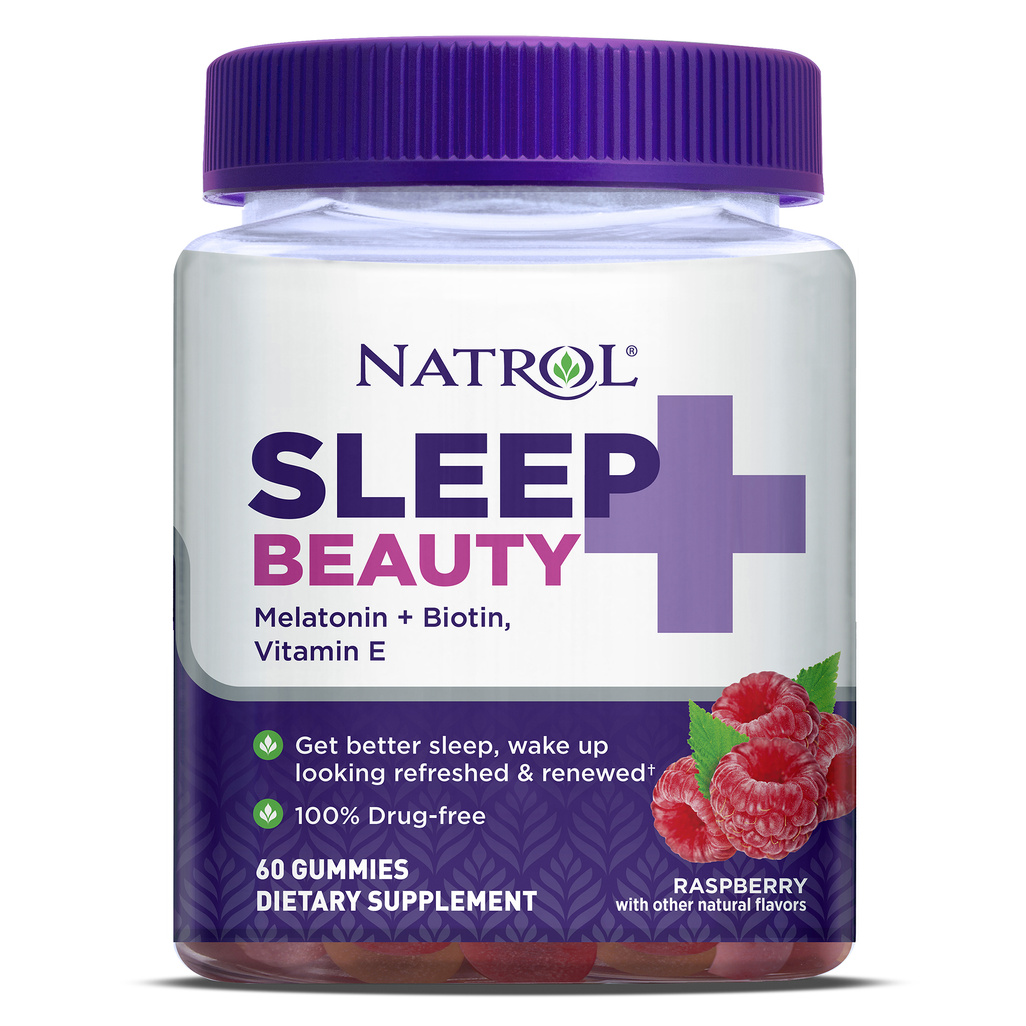 Natrol Sleep + Beauty Gummies (Melatonin 6 mg + Biotin, Vitamin E) #Raspberry 60 Gummies