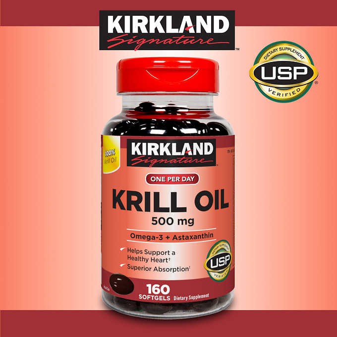Kirkland Krill Oil 500 mg. Omaga 3+Astaxantin (160 Softgels)