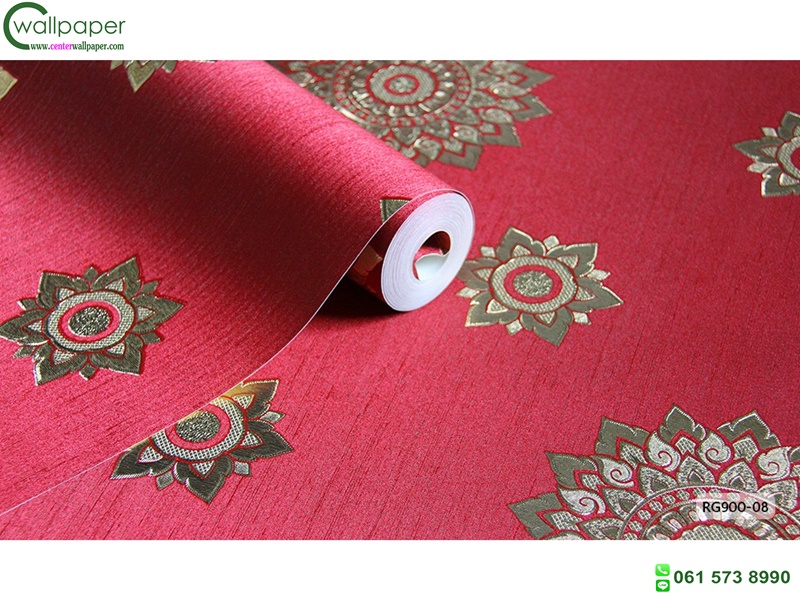 wallpaper ลายไทย ลายดาว สีทองพื้นแดง