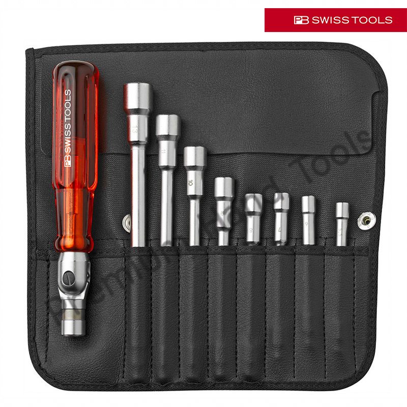 ไขควงชุด PB Swiss Tools รุ่น PB 226 แกนไขควงหัวบ๊อก เบอร์ 5.5-13 รวม 8 เบอร์ พร้อมด้ามพิเศษหักงอได้ (9 ตัว/ชุด)