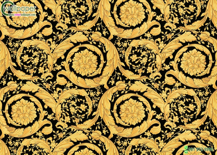 versace wallpaper ลายดอกทองพื้นสีดำ