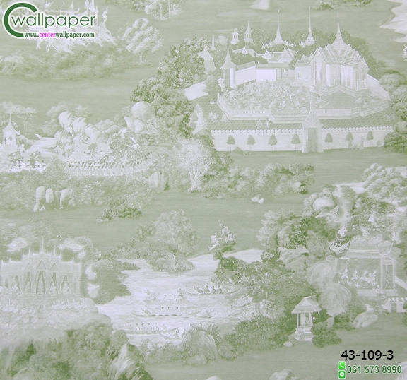 wallpaper ลายไทยห้องพระ ลายรามเกียรติ์สีเขียว