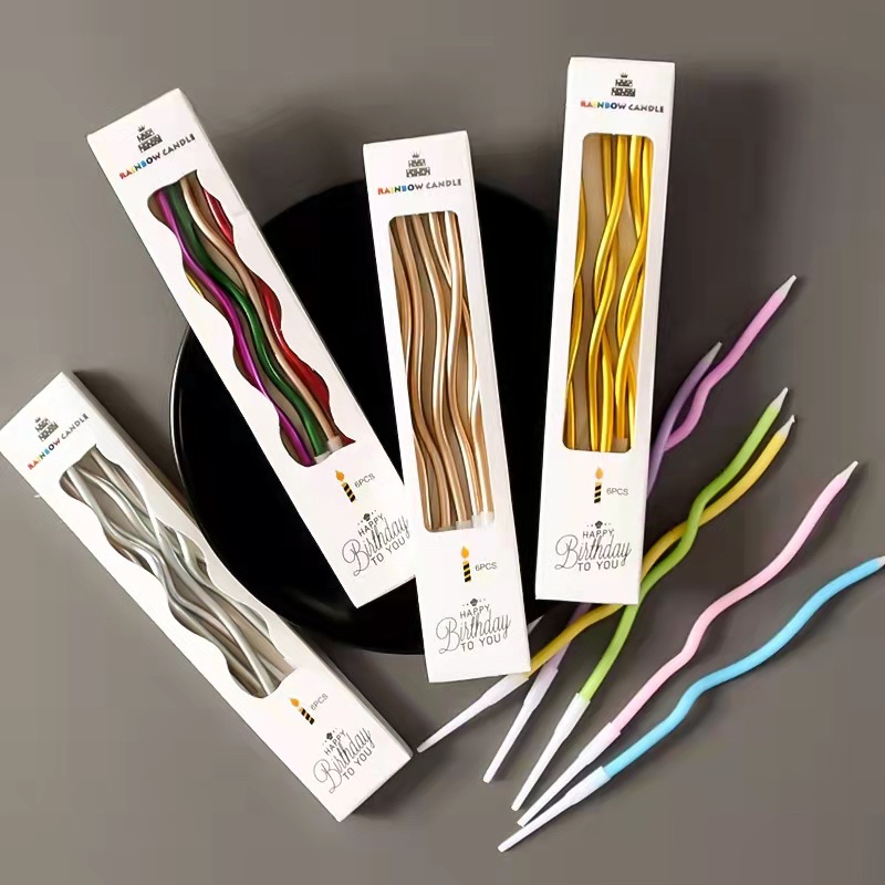 🔥สินค้าขายดี🔥 🎂เทียน Happy birthday เทียนยาว ก้านหยัก แพ็ค 6 ชิ้น ราคาแพ็คละ 6-9 บาท📌สินค้าเลือกสี✔️พร้อมส่ง Ohwowshop เทียนวันเกิด เทียนสี