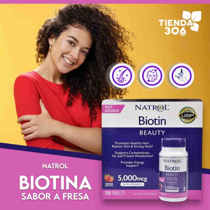 Natrol Biotin Strawberry Flavor 5,000 mg. (250 Tablets)
