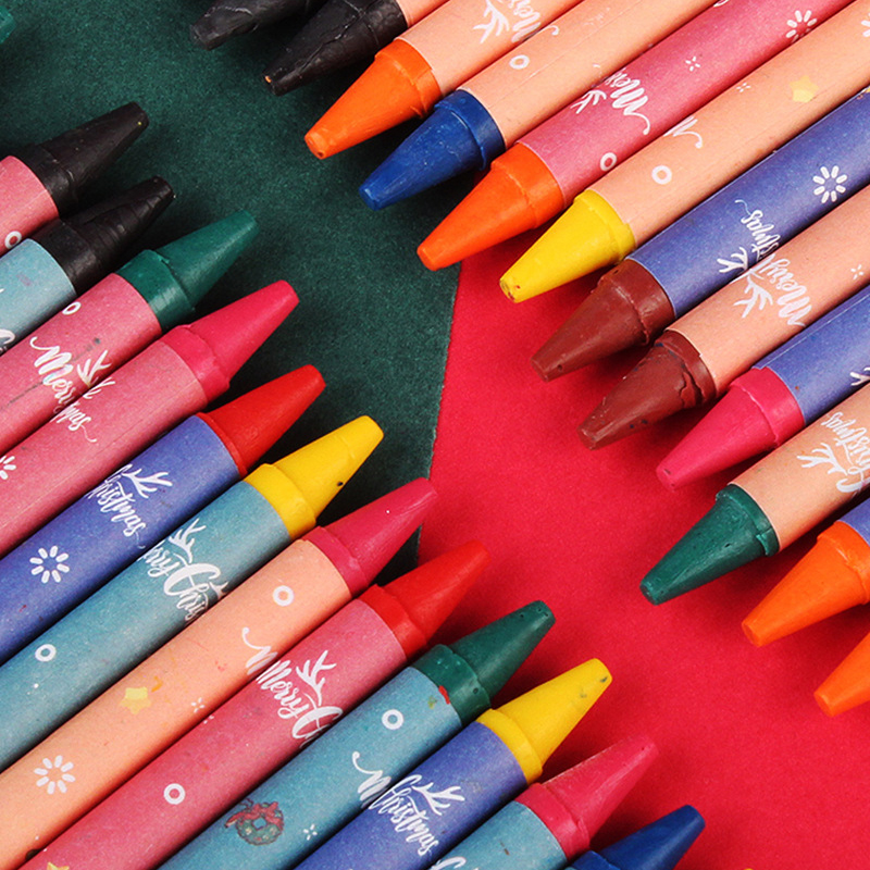 🌈สีเทียนกล่อง🌈 ลายคริสต์มาส 8 สี กล่องละ 7 บาท ✔️พร้อมส่ง Ohwowshop Color ดินสอ เครื่องเขียน merry christmas