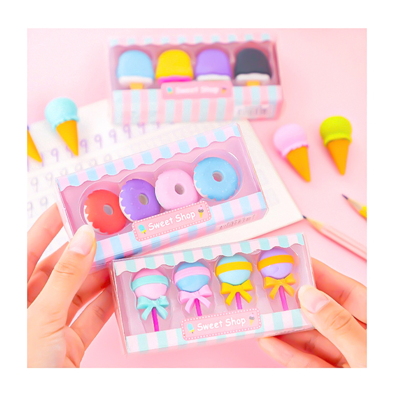 🎀 ยางลบ CANDY SET 🍭 1 กล่อง 4 ชิ้น🍩🍦ลายขนมหวานน่ารัก สีพาสเทลสดใส ของขวัญสุดคิ้วท์