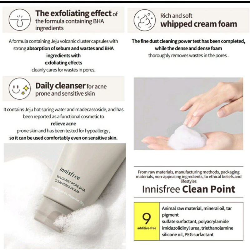 Innisfree Volcanic Pore BHA Cleansing Foam 150 g. (New Package 2022)