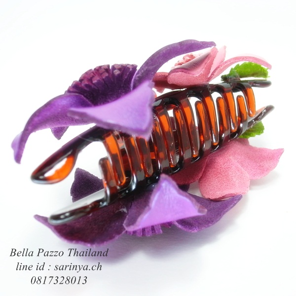 กิ๊บติดผมขยุ้มดอกกล้วยไม้5แฉก 4ดอก หนังแท้แฮนด์ พร้อมส่ง