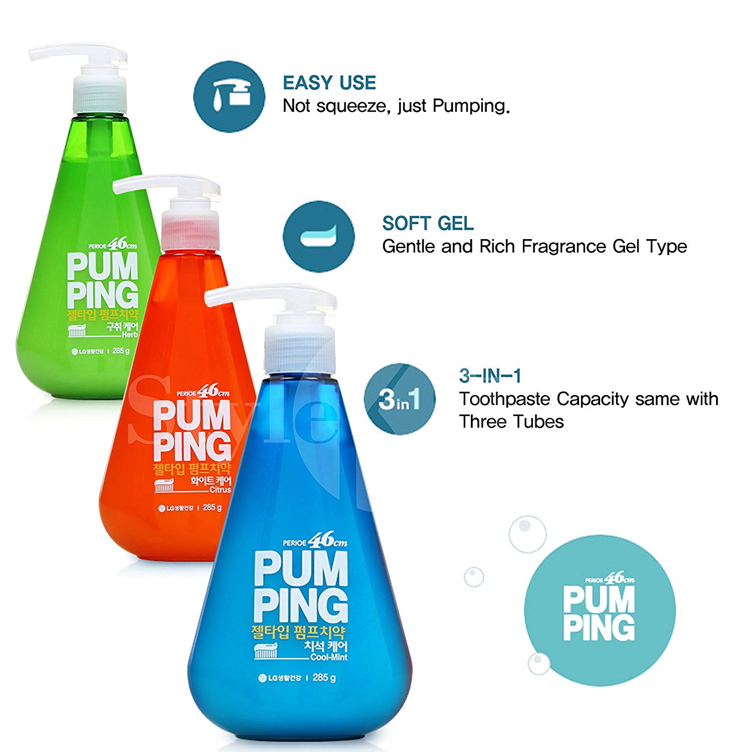 Perioe 46 cm Pumping Gel Toothpaste 285 g.#Cool Mint