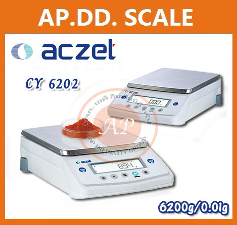 เครื่องชั่งดิจิตอล ทศนิยม 2 ตำแหน่ง เครื่องชั่งละเอียดสูง ตาชั่งดิจิตอล Precision balance ยี่ห้อ ACZET รุ่น CY6202 พิกัด 6200g ละเอียด 0.01g จานชั่งเหลี่ยม ขนาด 198*205mm.