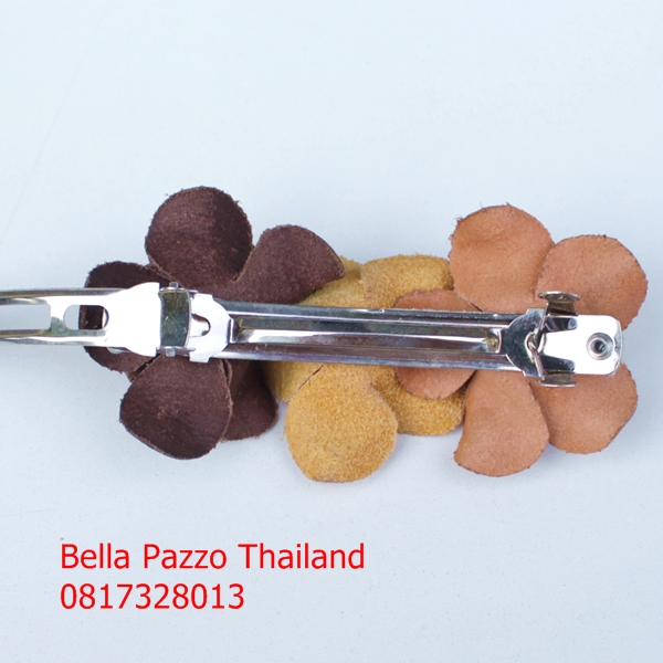 กิ๊บสปริงติดผมกุหลาบ 4cm. 3 ดอก หนังแท้ทำมือ แฮนด์เมด Leather flower, handmade, hair clip, handicraft