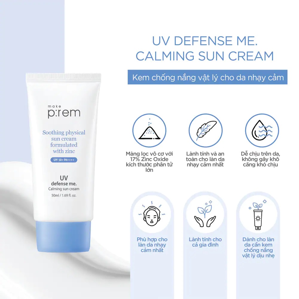 MAKEP:REM UV Defense Me Calming Sun Cream SPF50 PA++++ 50 ml.