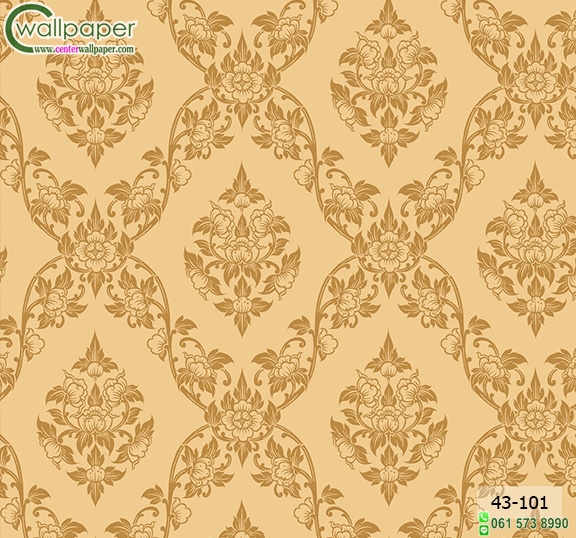 wallpaper ลายไทยห้องพระ ลายพุดตานสีทอง