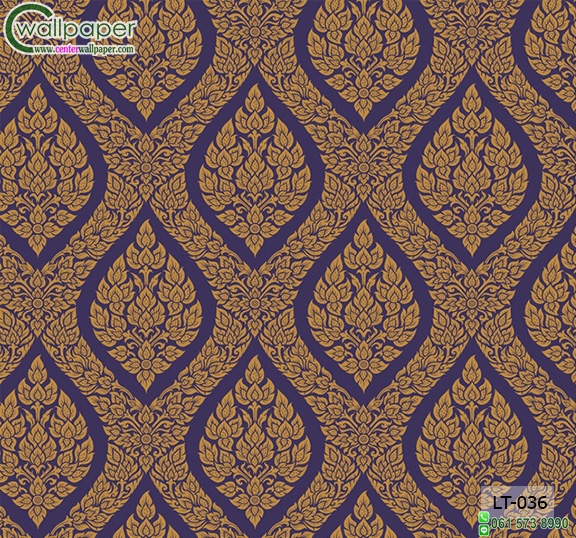 wallpaper ลายไทยห้องพระ ลายพุ่มข้าวบิณฑ์สีน้ำเงิน