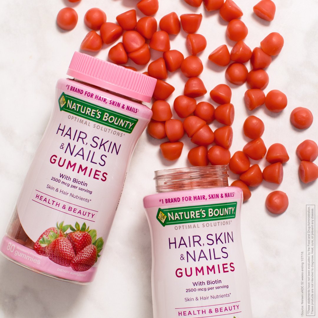 Nature's Bounty Optimal Solutions Hair Skin & Nails Gummies #Strawberry Flavored 80 Gummies