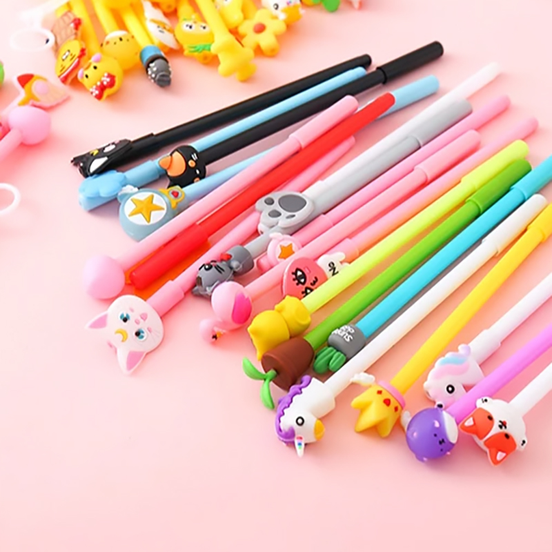 🔥ถูกที่สุด การันตี🔥ปากกาเจลหัวการ์ตูนน่ารัก ชุดยอดฮิต เจลสีน้ำเงิน/ดำ(🎲สุ่มลาย)เครื่องเขียน ราคาส่ง