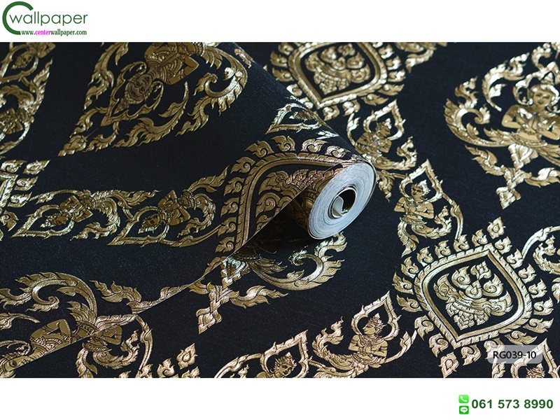 wallpaper ลายไทย เทพพนม สีดำ-ทอง