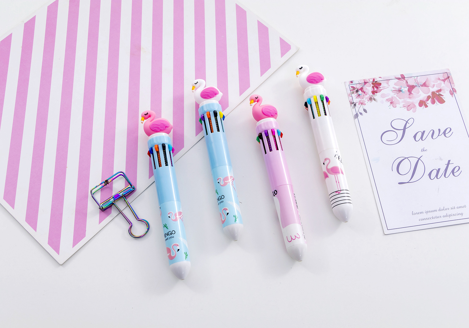 ปากกา 10สี นกฟลามิงโก ชิ้นละ 11 บาท ✔️พร้อมส่ง (🎲สุ่มลาย) Ohwowshop