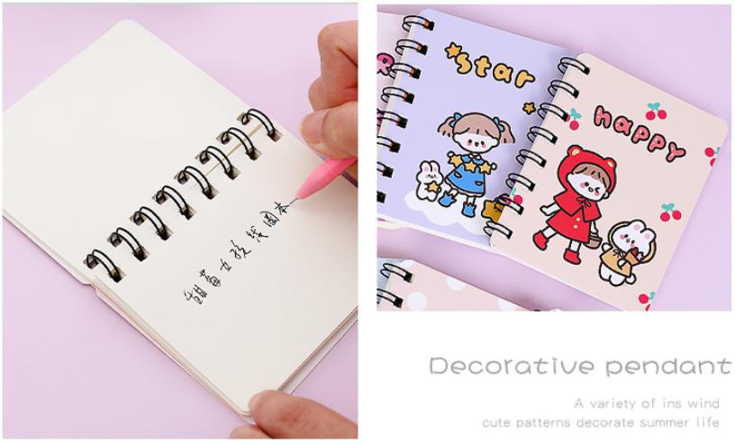 🌈สมุดบันทึกเล็กสันห่วง Happy cartoon 10.5x8cm เล่มละ 8 บาท(🤔สินค้าสุ่มตามแบบ)✔️พร้อมส่ง Ohwowshop เครื่องเขียน กระดาษ