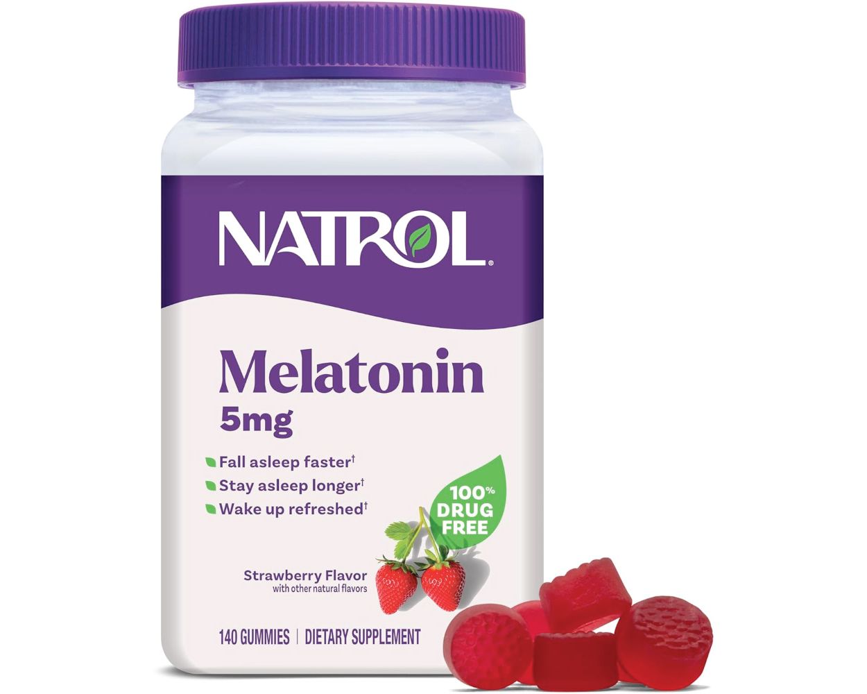 Natrol Melatonin 5 mg. 180 Gummies #Strawberry Flavor