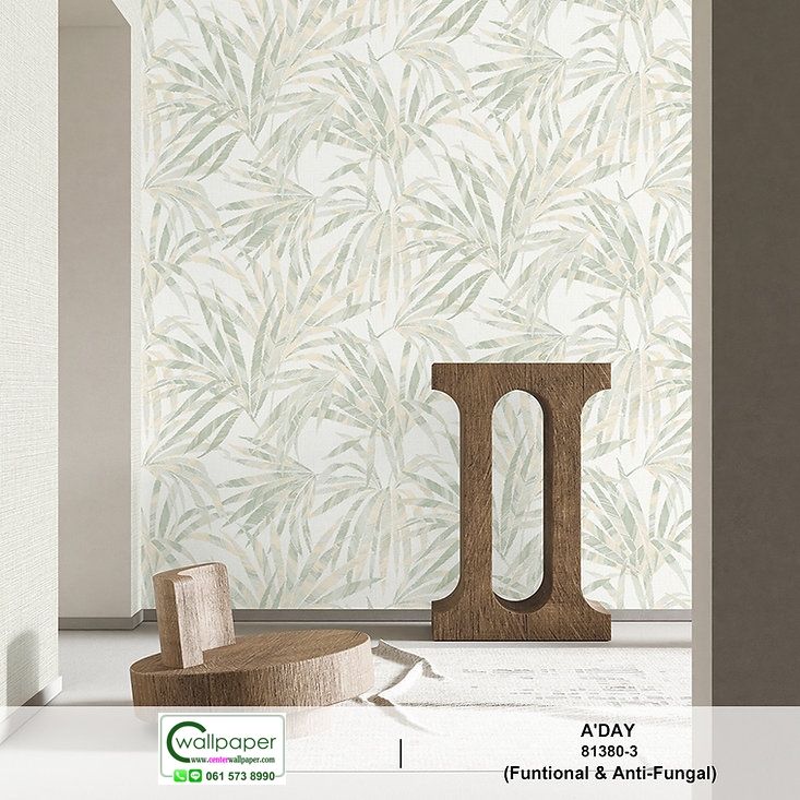 วอลเปเปอร์ลายใบไม้ สีเขียว No.81380-3