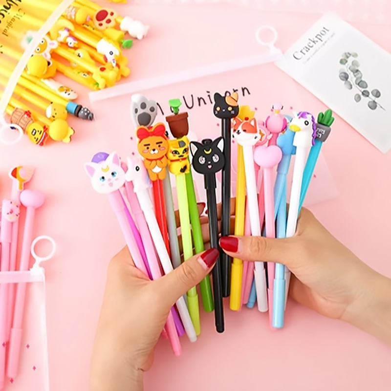 🔥ถูกที่สุด การันตี🔥ปากกาเจลหัวการ์ตูนน่ารัก ชุดยอดฮิต เจลสีน้ำเงิน/ดำ(🎲สุ่มลาย)เครื่องเขียน ราคาส่ง