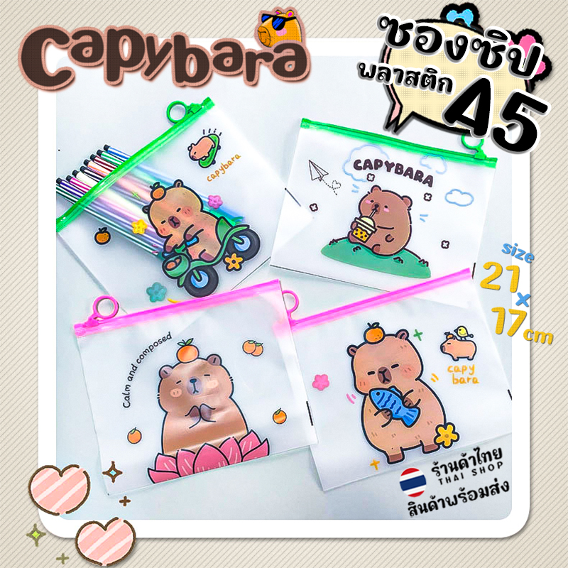 ⭐🐾ซองซิปพลาสติกA5🌈capybara style 21x17cm📌เลือกลาย✔️สินค้าพร้อมส่งในไทย ซองซิปล็อค กระเป๋าซิปล็อค