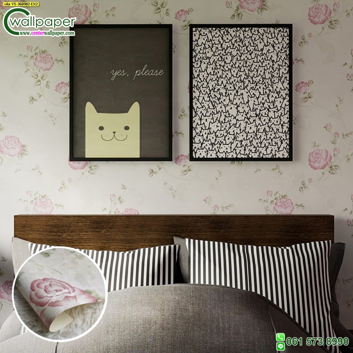 วอลเปเปอร์ติดผนังโทนสีครีม ลายดอกกุหลาบสีชมพู No. YS-360902