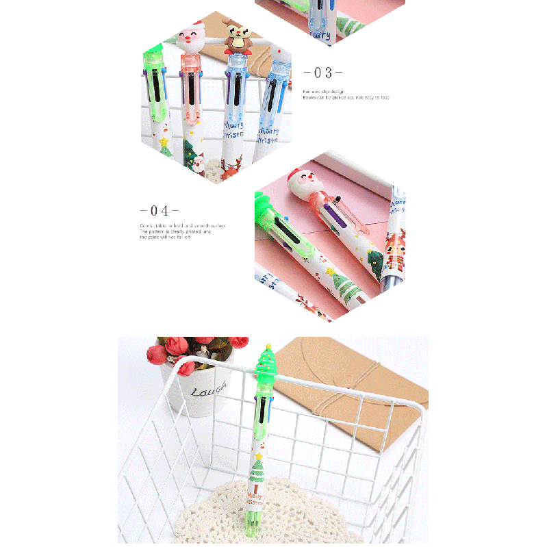 🎄⭐ปากกา 6 สีด้ามขาว⭐🎄ชุดS1 หัวการ์ตูน คริสต์มาสหลากสี ไส้ 0.5📌เลือกลาย ด้าม 10 บาท✔️พร้อมส่ง Ohwowshop ปากกากด ปากกาลายการ์ตูน ปากกาลูกลื่น