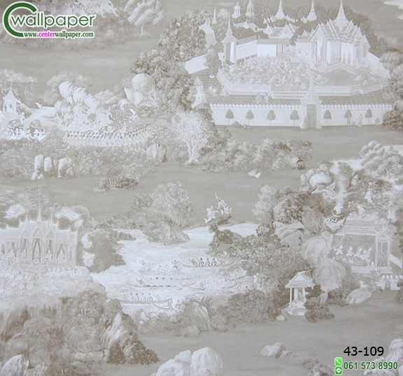 wallpaper ลายไทยห้องพระ ลายรามเกียรติ์สีเทา