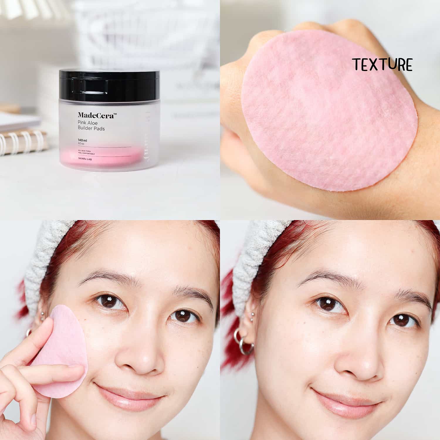 Skinrx Lab MadeCera Pink Aloe Builder Pads 140 ml. 60 ea