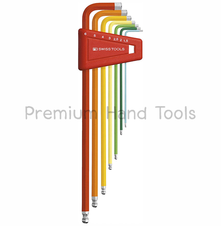 PB Swiss Tools PB 212LH-6 RB ประแจหกเหลี่ยมชุด หัวบอล ยาว สีรุ้ง เบอร์ 1.5-6 มิล 7 ตัวชุด
