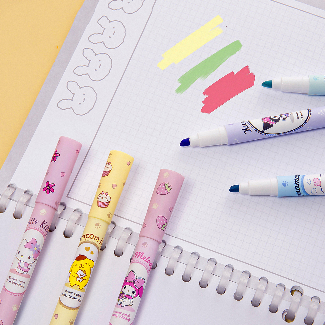 🌈ปากกาไฮไลท์✨ชุดปากกาเน้นข้อความ มาร์กเกอร์การ์ตูน Sanrio✅พร้อมส่งในไทย สีหวานพาสเทล เหมาะสำหรับจดเรียน จดเลคเชอร์